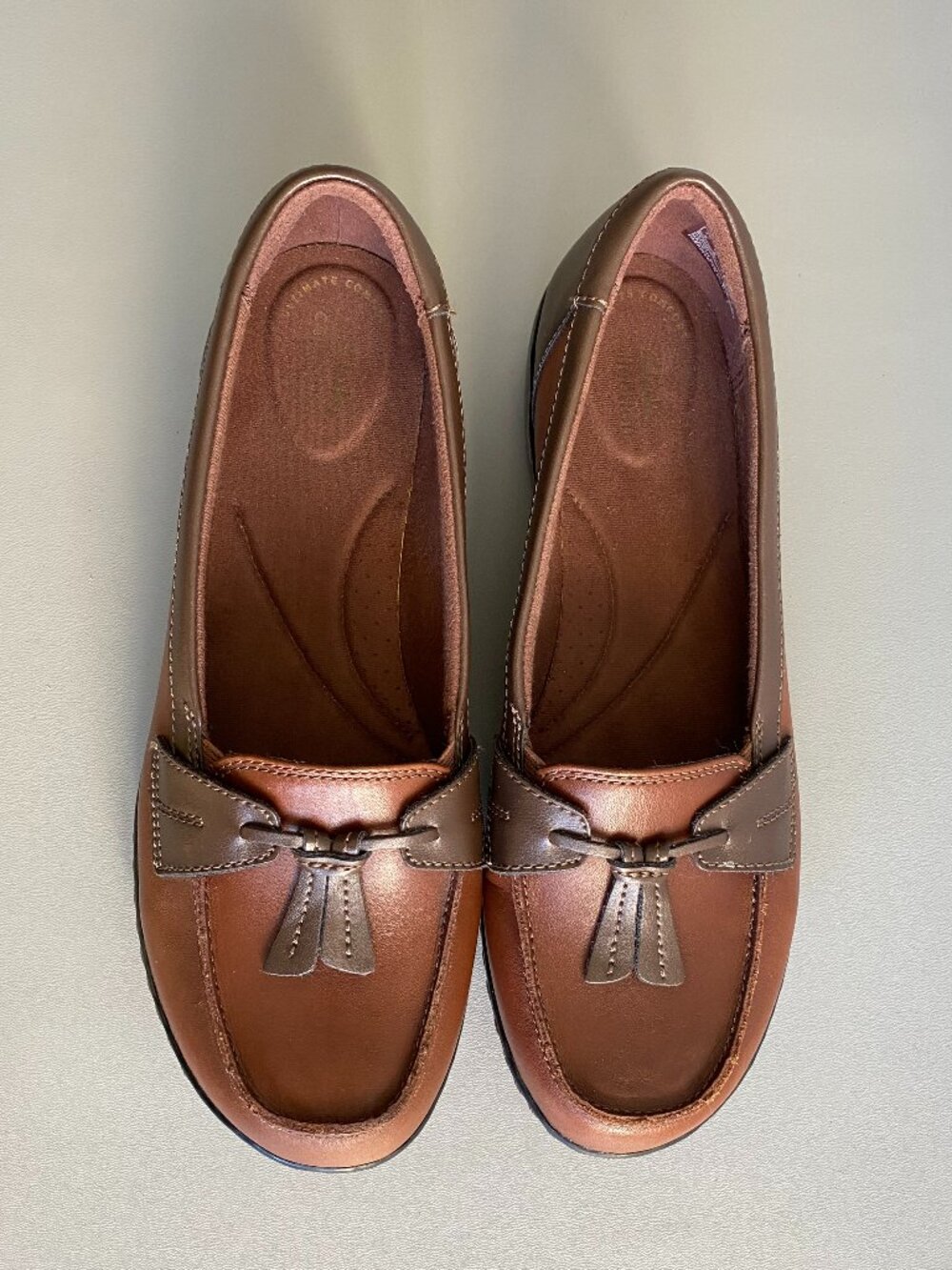 Clarks Ashland Bubble Two Tone Brown Leather Tassel Loafers 10 Wide